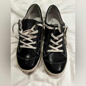 JOSEF SEIBEL Caspian Leather Lace Up Sneakers Women's Black White Stitch 9 (40)